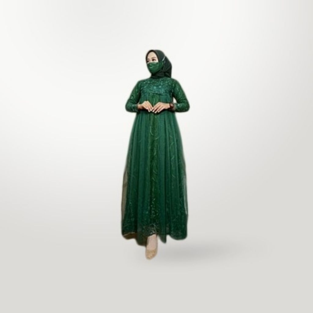 AULYA - GAMIS BAJU PESTA BRIDESMAID BRUKAT TILE DEPAN BELAKANG FURING JUMBO M L XL XXL LEBARAN SERAG