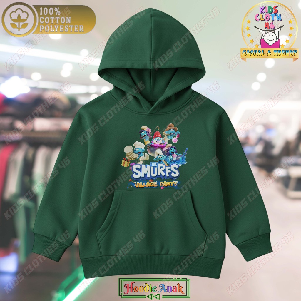 Hoodie Anak Sweater Hoodie Anak Laki-laki & Perempuan The Smurfs Village Party