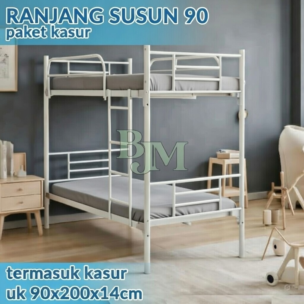 RANJANG SUSN PAKET KASUR RANJANG TINGKAT RANJANG 2 SUSUN RANJANG BESI BUNKBED PUTIH