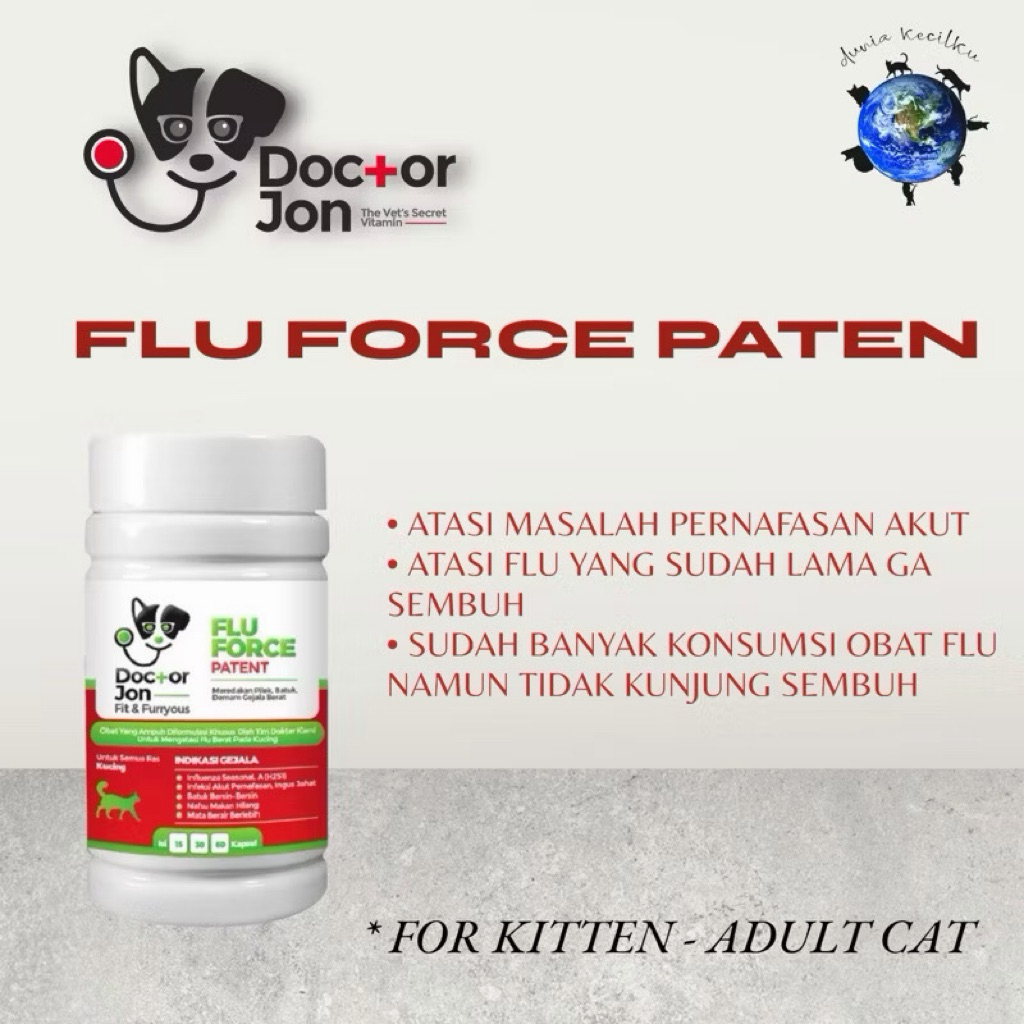 Doctor Jon Flu Force Patent (MERAH) - Formula 10X Lebih Extra Obat Batuk & Flu Kucing Kapsul