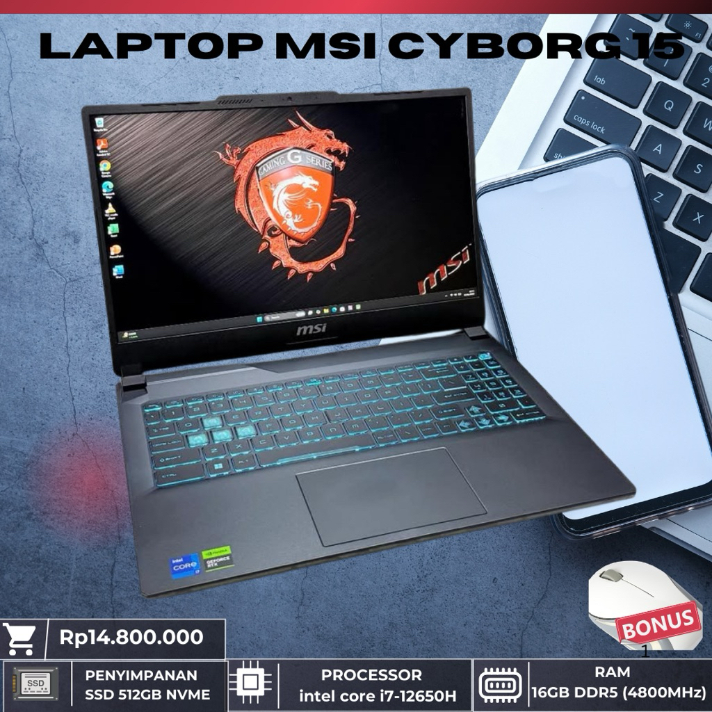 MSI Cyborg 15 Core i7 Gen 12, RTX 4060 FULLSET