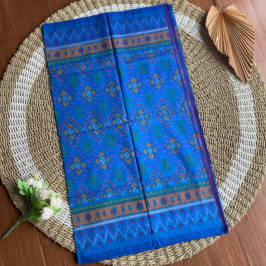 KAIN TENUN ENDEK MOTIF PALEMBANG DASAR BIRU