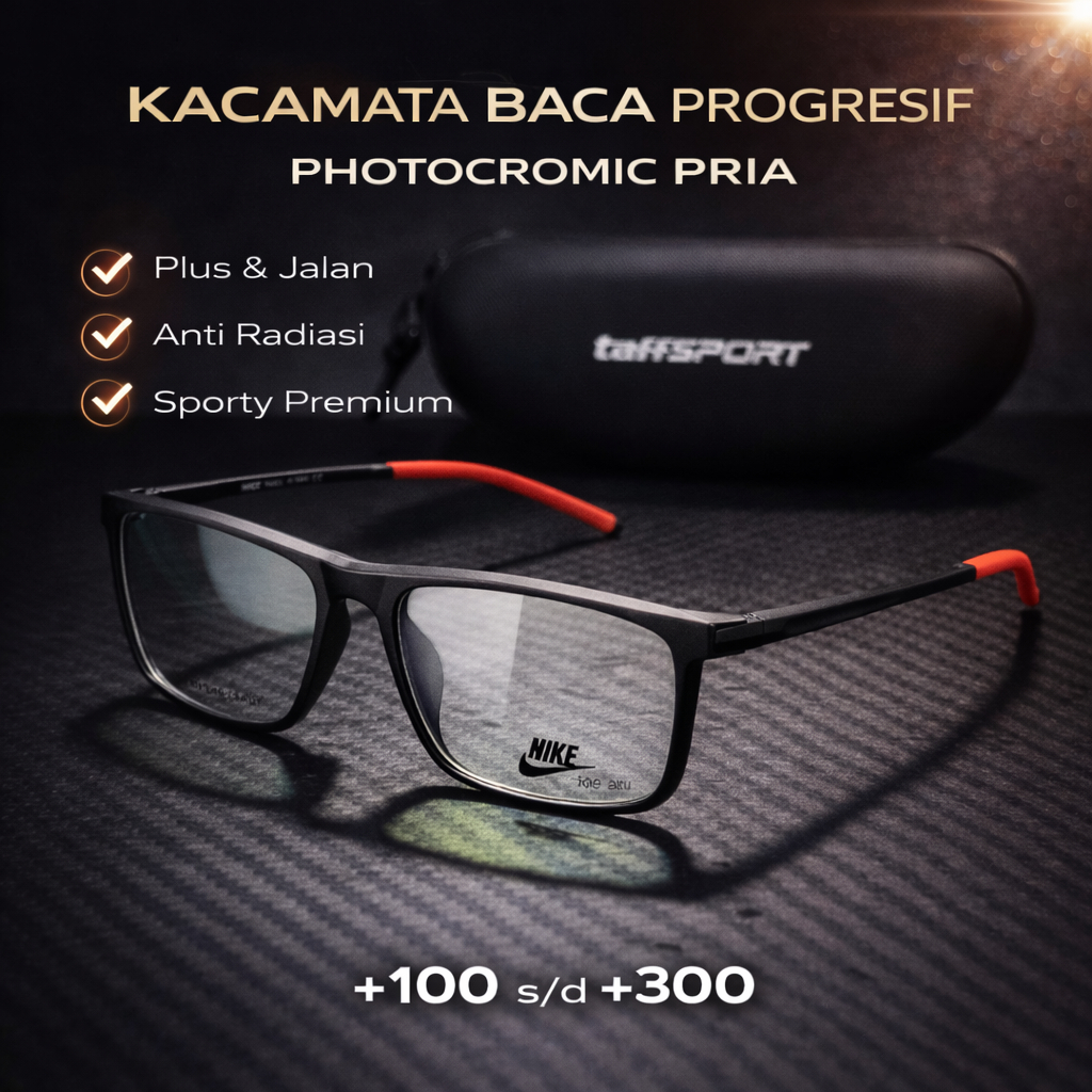 Kacamata baca PROGRESIF PHOTOCROMIC Pria Sport Kaca Mata Plus Dan Jalan Nti Radiasi +100+150+175+200