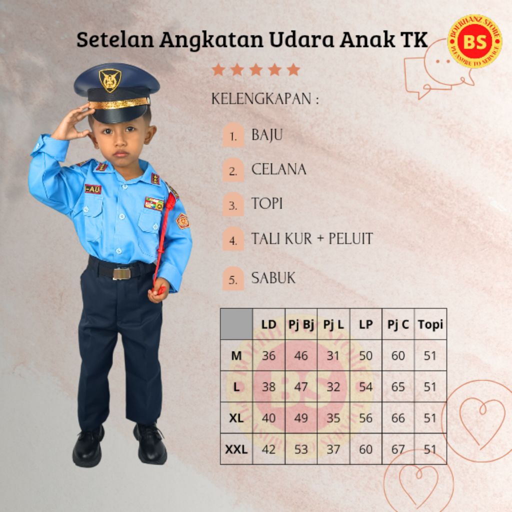 Setelan/Baju Karnaval Profesi Anak TK Angkatan Udara Standar