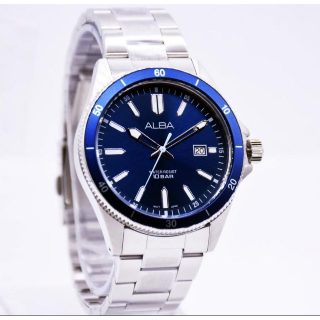 Jam tangan Alba pria original tali rantai Anti air free kartu garansi dijamin original free box