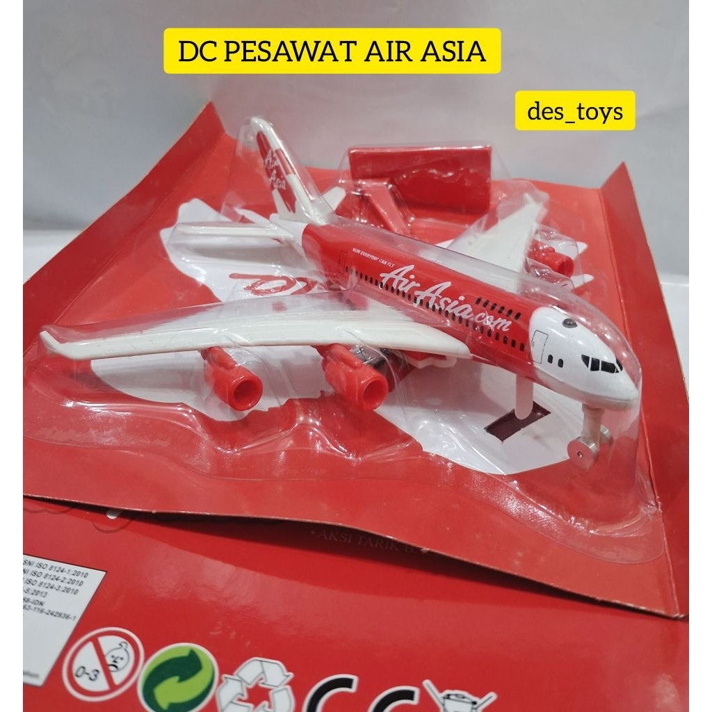 NEW MAINAN ANAK DIECAST MINIATUR REPLIKA PESAWAT AIR ASIA PULLBACK DC PESAWAT AIR ASIA