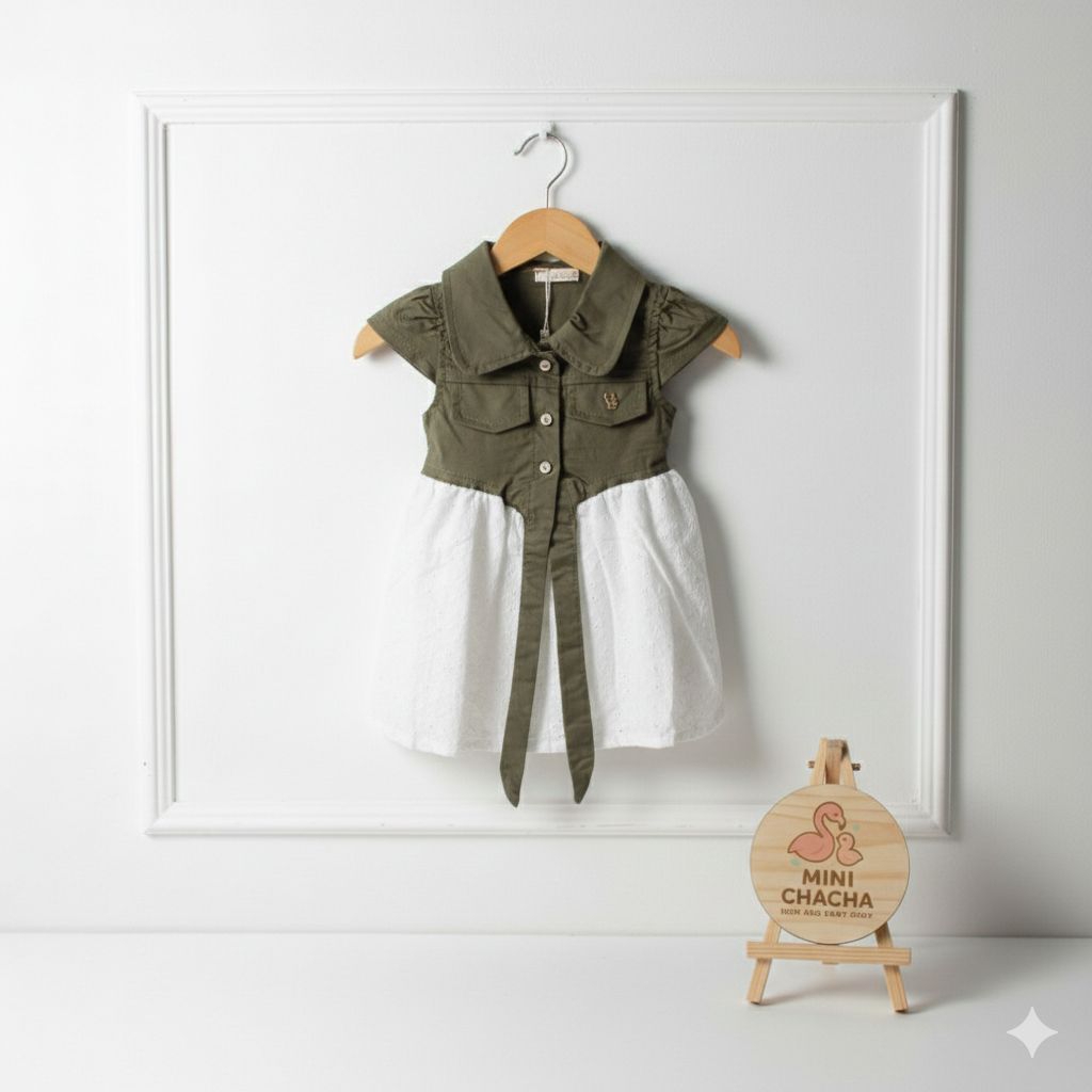 Set army brokat dress anak perempuan