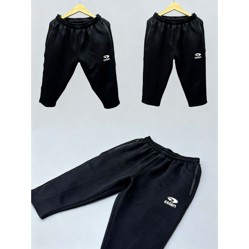 ESSEN Basic Sport 3/4 Pants Unisex | Celana Olahraga 3/4 Badminton, Running, Padel, Gym | Hitam & Pu