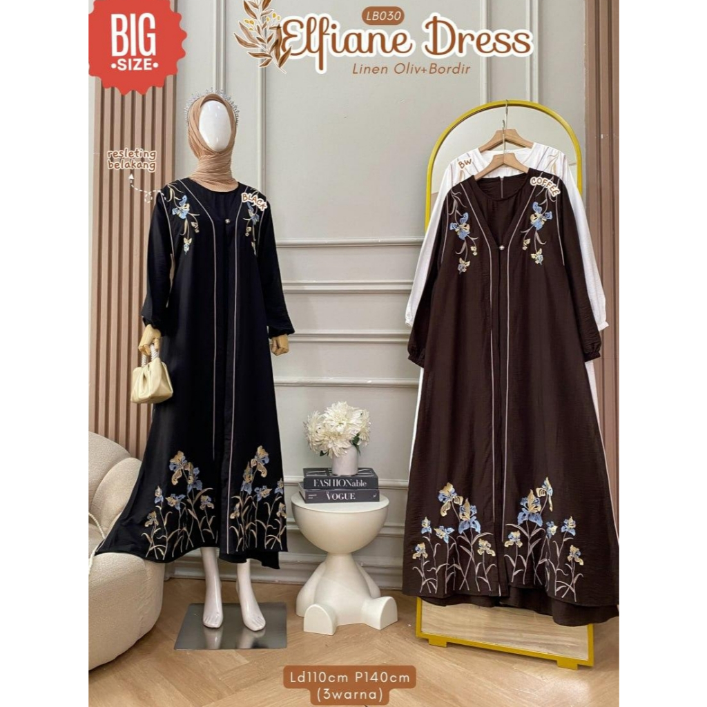 ELFIANE DRESS BORDIR DRESS LINEN KATUN LINEN WANITA