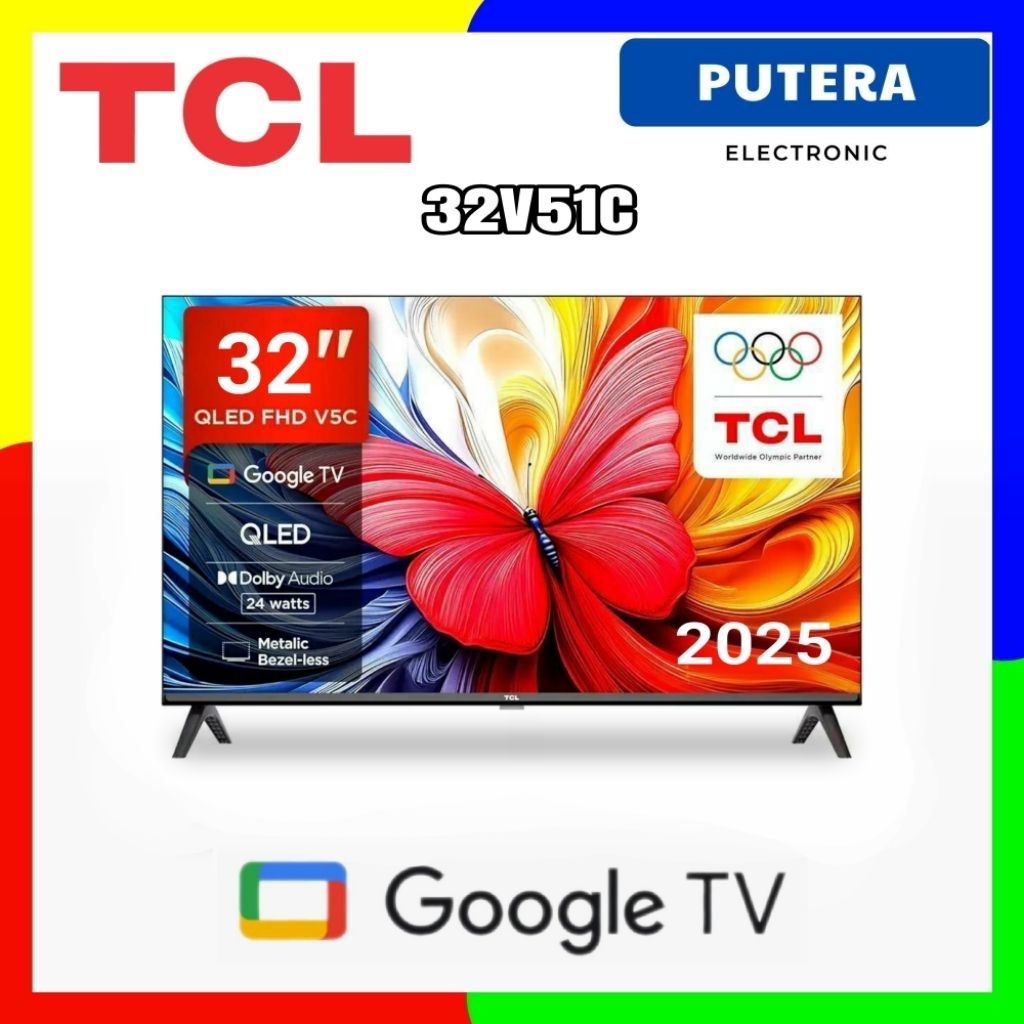TCL 32V51C GOOGLE TV 32 INCH QLED 2K 2025 Metallic Bezel-Less V51C