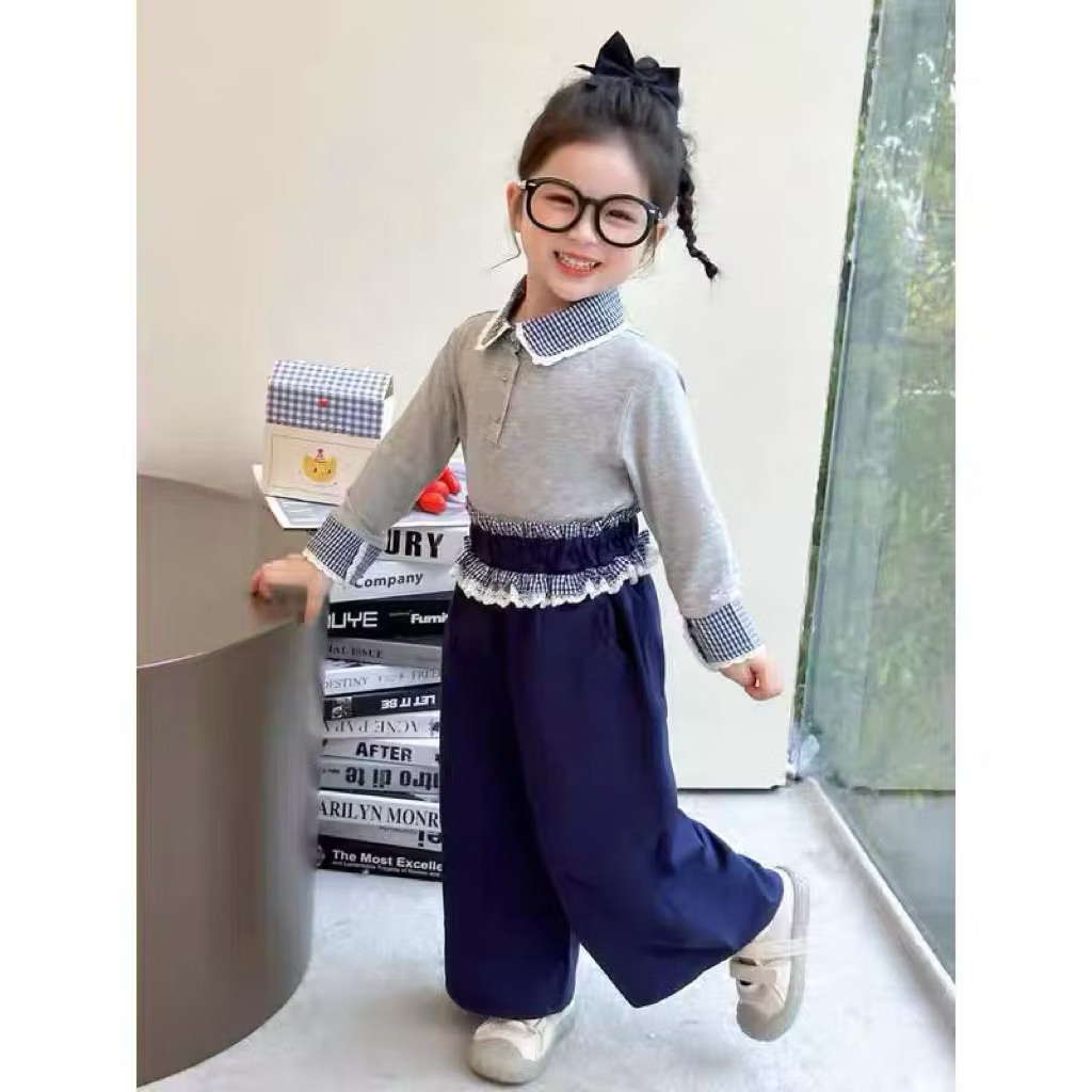 set kaos kerah dengan celana kulot katun