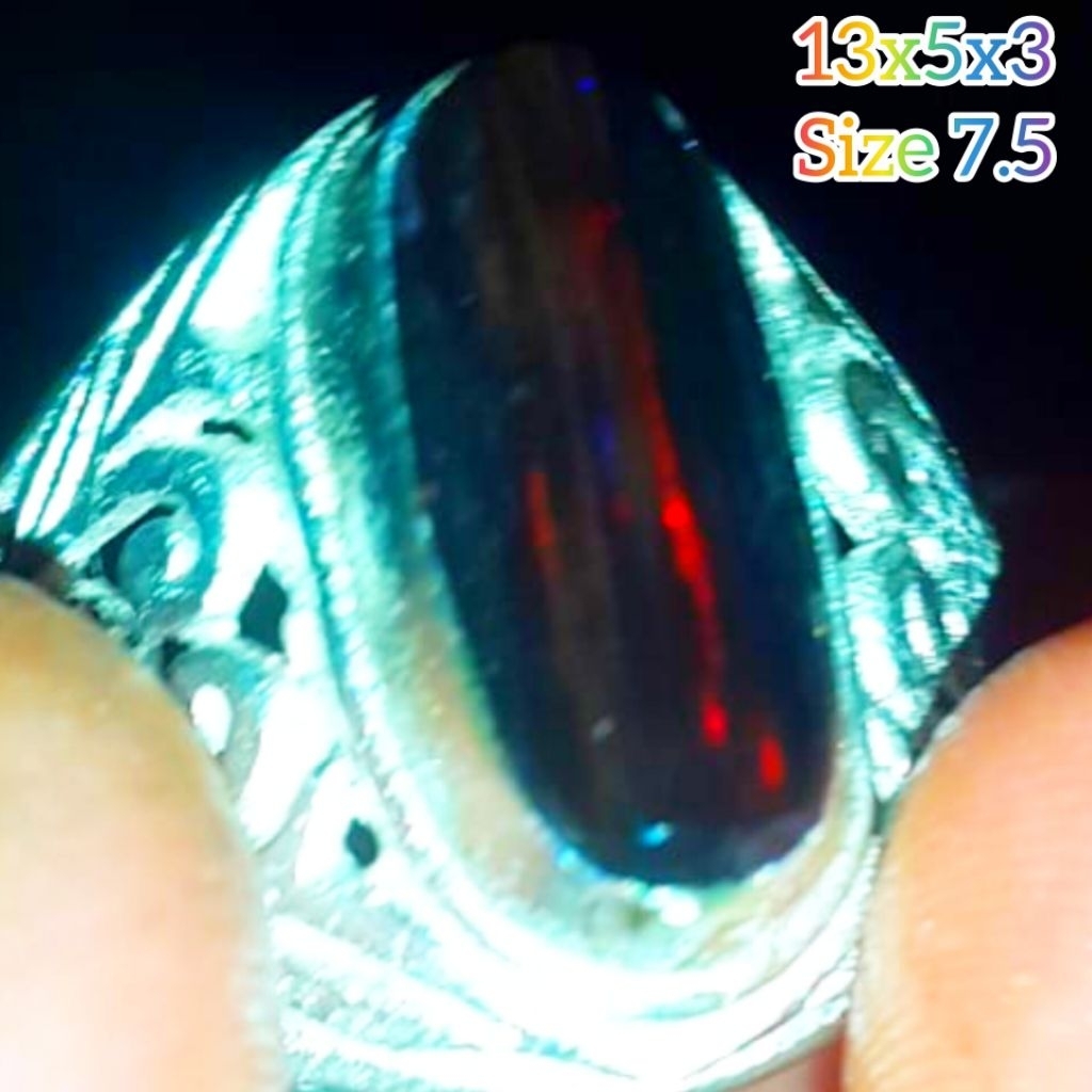 Cincin Batu Black Opal Sempur Ruyung Laser Natural Jarong Bahan Ranting