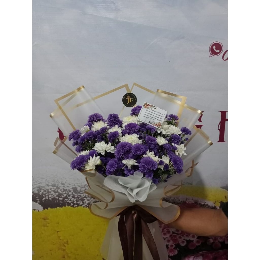 buket aster putih & pikok ungu