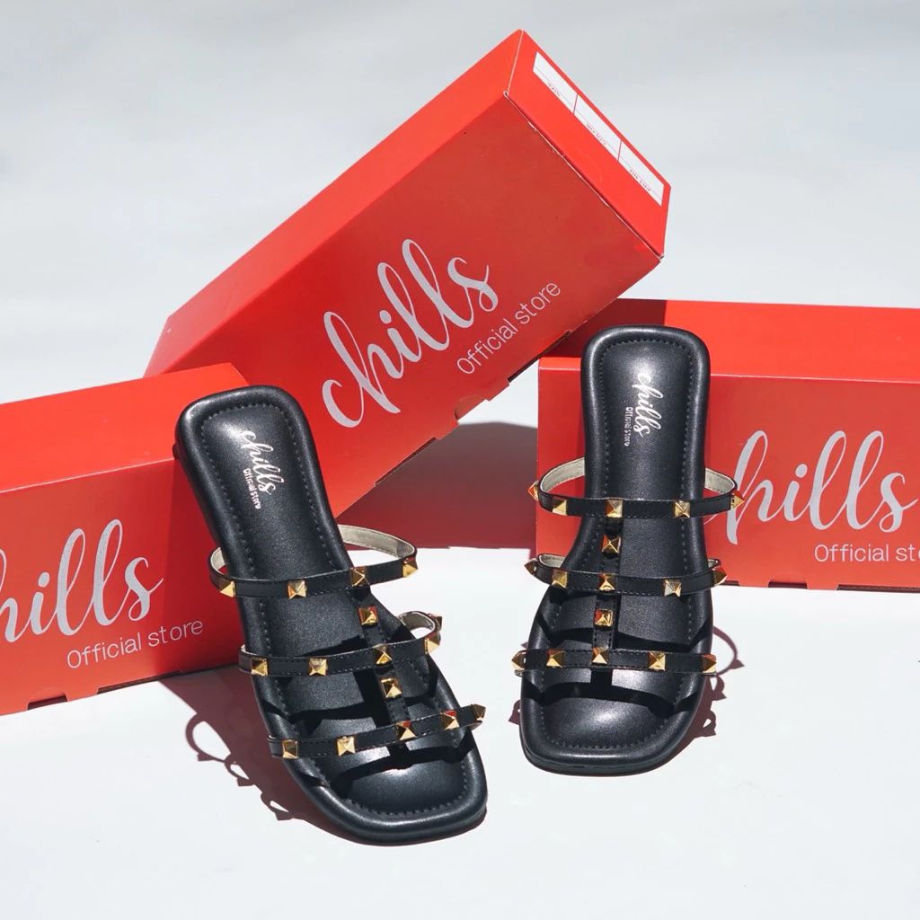Chills Sofia Original Sandal Wanita Variasi Piramid Glamor Elegan Casual Empuk Fullbusa Sol Karet An