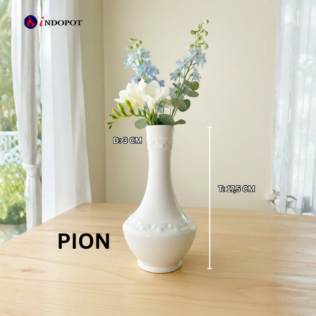 Vas Pot Bunga Keramik Model Pion Putih Minimalis Modern - Pot Bunga Aesthetic Dekorasi Rumah Meja Ru