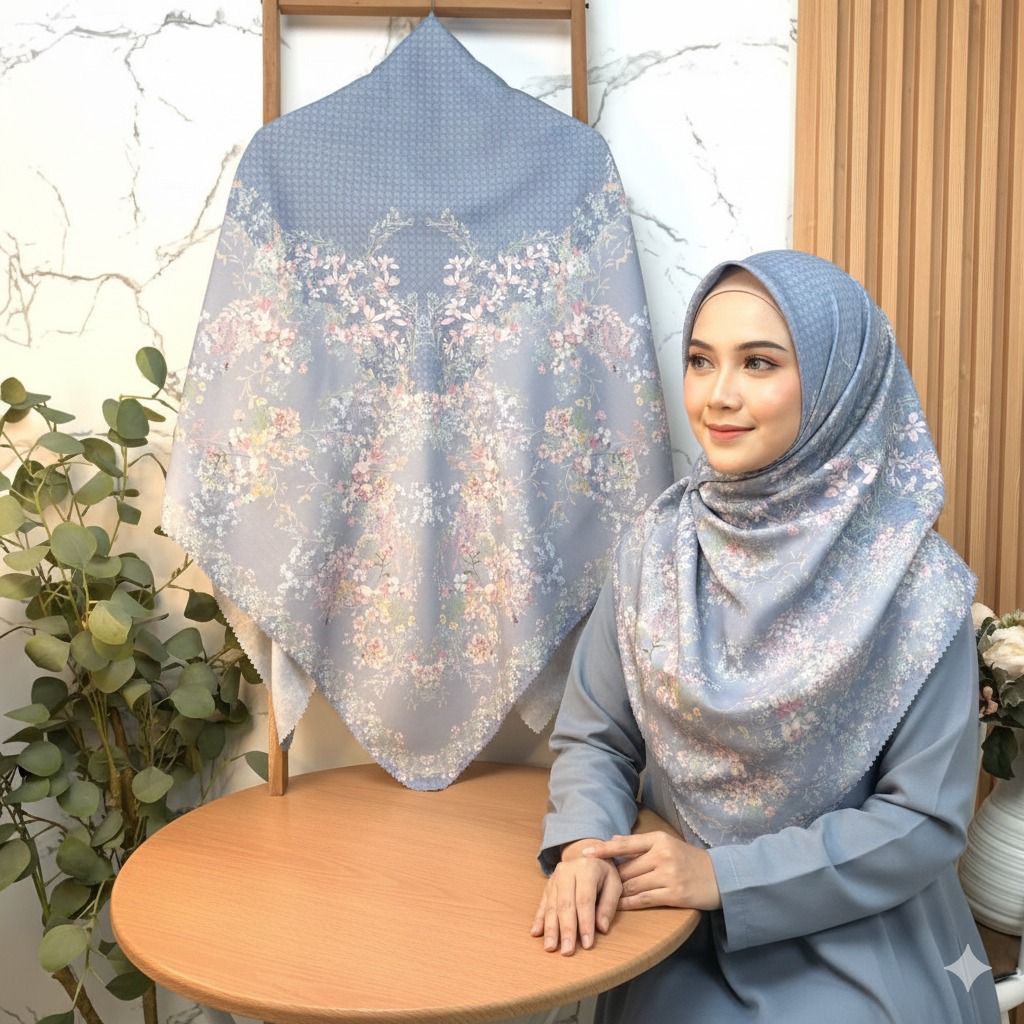 ELSHANUM Hijab Motif Segi Empat Floretis Series Bahan Voal Adem Hijab Printing Hijab By Elshanum