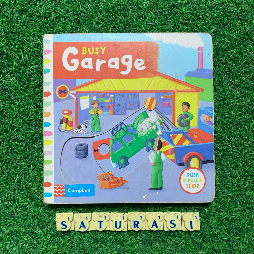 (Saturasi Preloved) Campbell : Busy Garage (Push Pull Slide Book) - Buku Cerita Anak