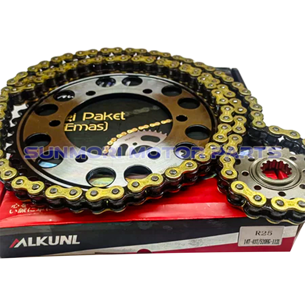 GEAR PAKET GEARSET YAMAHA R25 GOLD MODEL SSS 14T/43T 520HG-112L MERK MLKUNL