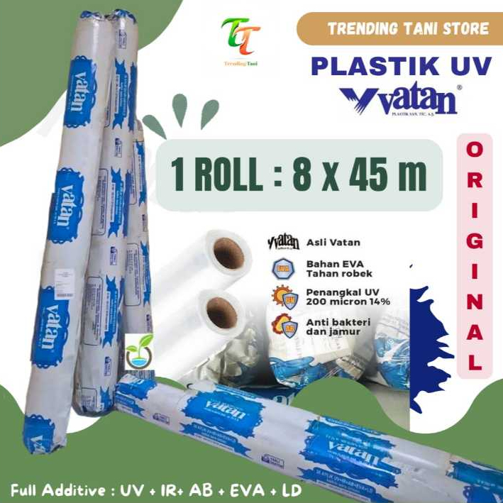 Plastik UV VATAN Turki Greenhouse Tebal 200 Mikron 14% Roll Lebar 8 Meter