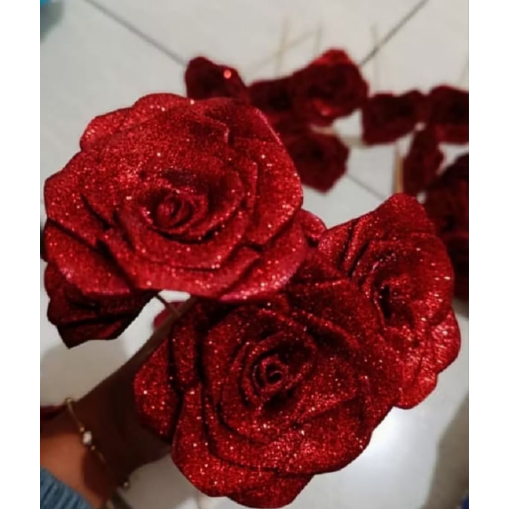 Bunga mawar pita satin glitter /pita satin glitter/bunga mawar
