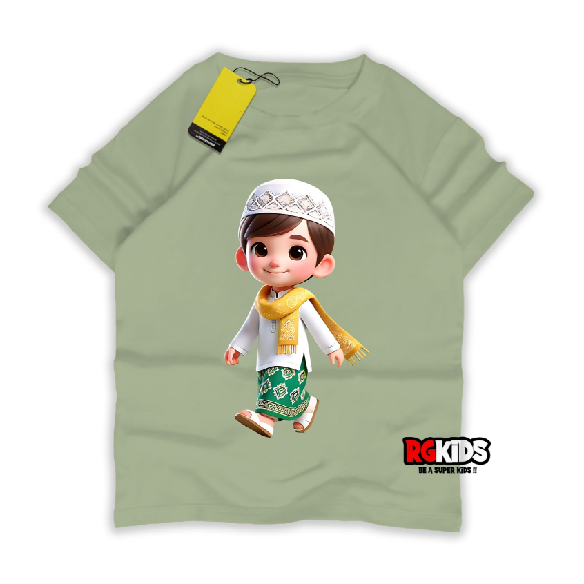 KenzieCloth Kaos Anak Ramadan Karakter Laki Laki Busana Santri Sablon Print Digital Premium