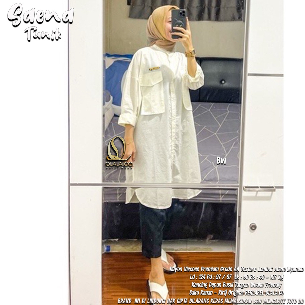 White Saena tunik JUMBO Ld 120-140 bahan Rayon viscose adem & jatuh / olala