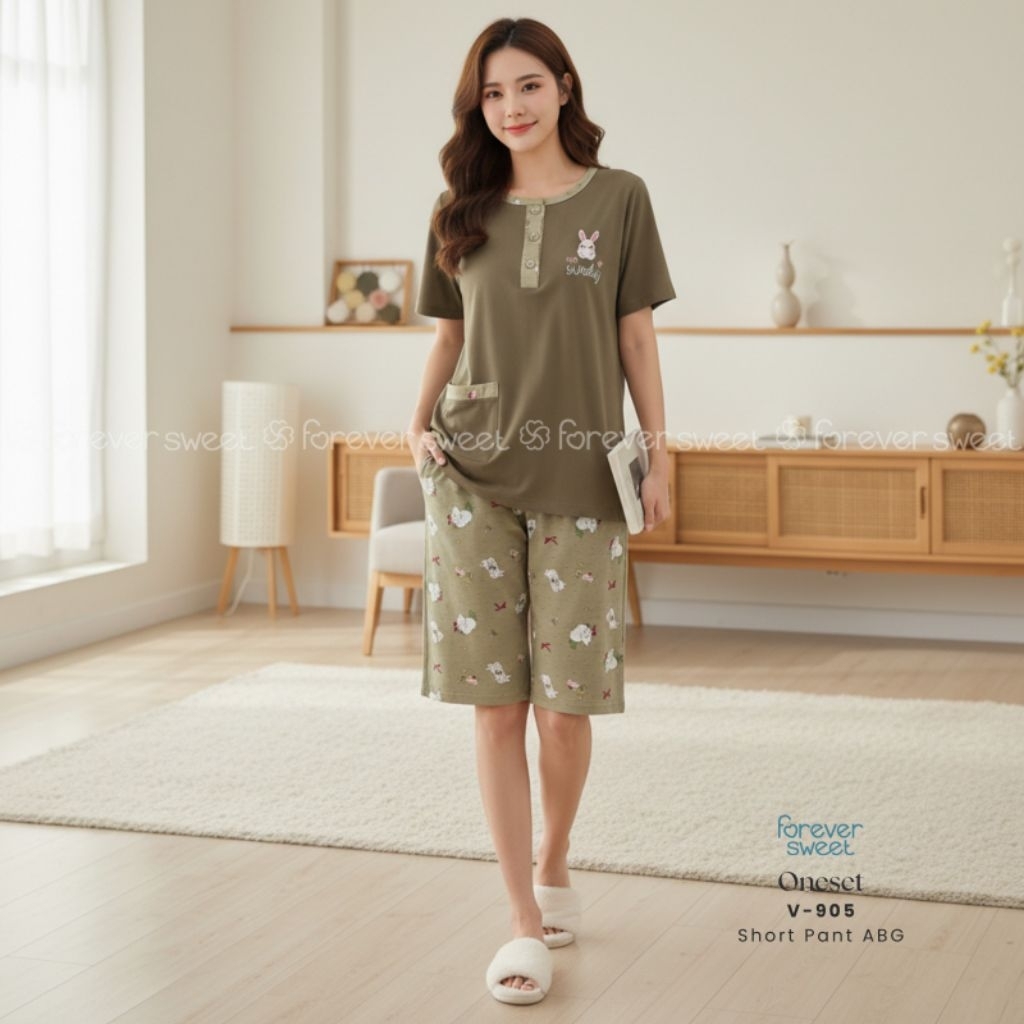 FOREVER SWEET Concept  Babydoll Bjau Tidur Piyama Setelan 3/4 Celana Pendek ABG Remaja Anak Tanggung