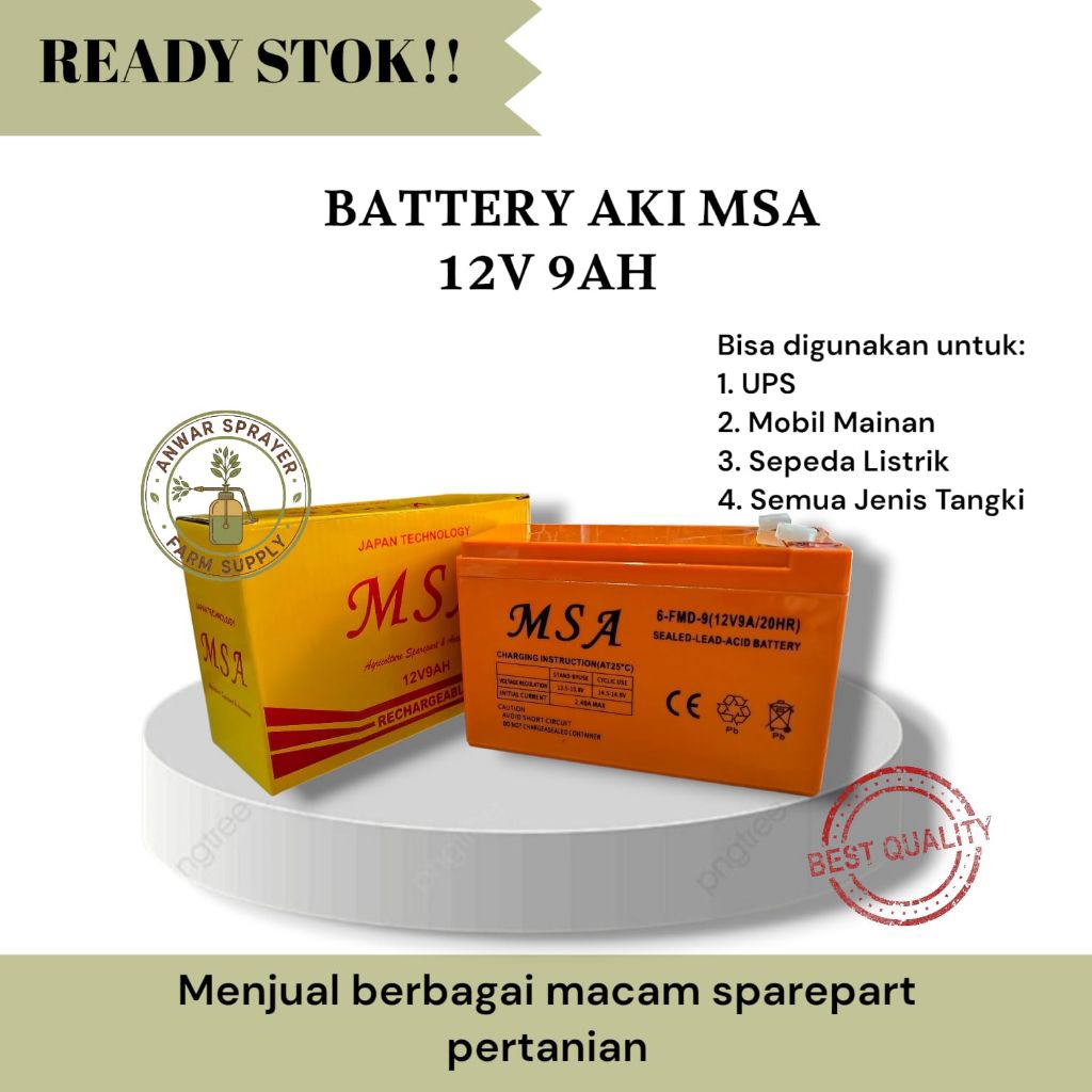 AKI BATTERY MSA OREN 12V 9AH / AKI MSA ORIGINAL / AKI SPAREPART/ AKI UPS / AKI MOBIL MAINAN DI/ AKI 