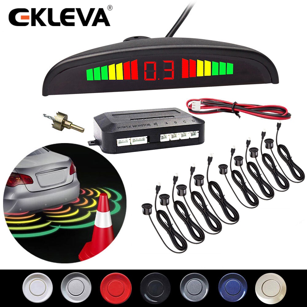 EKLEVA 8 Sensor Parkir Mobil Radar Sistem Mundur Layar LED Buzzer Alarm