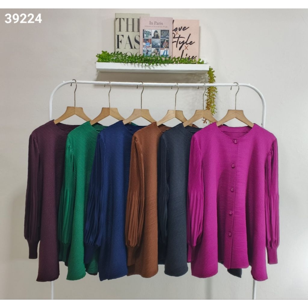 Atasan blouse plisket import premium pleats full kancing