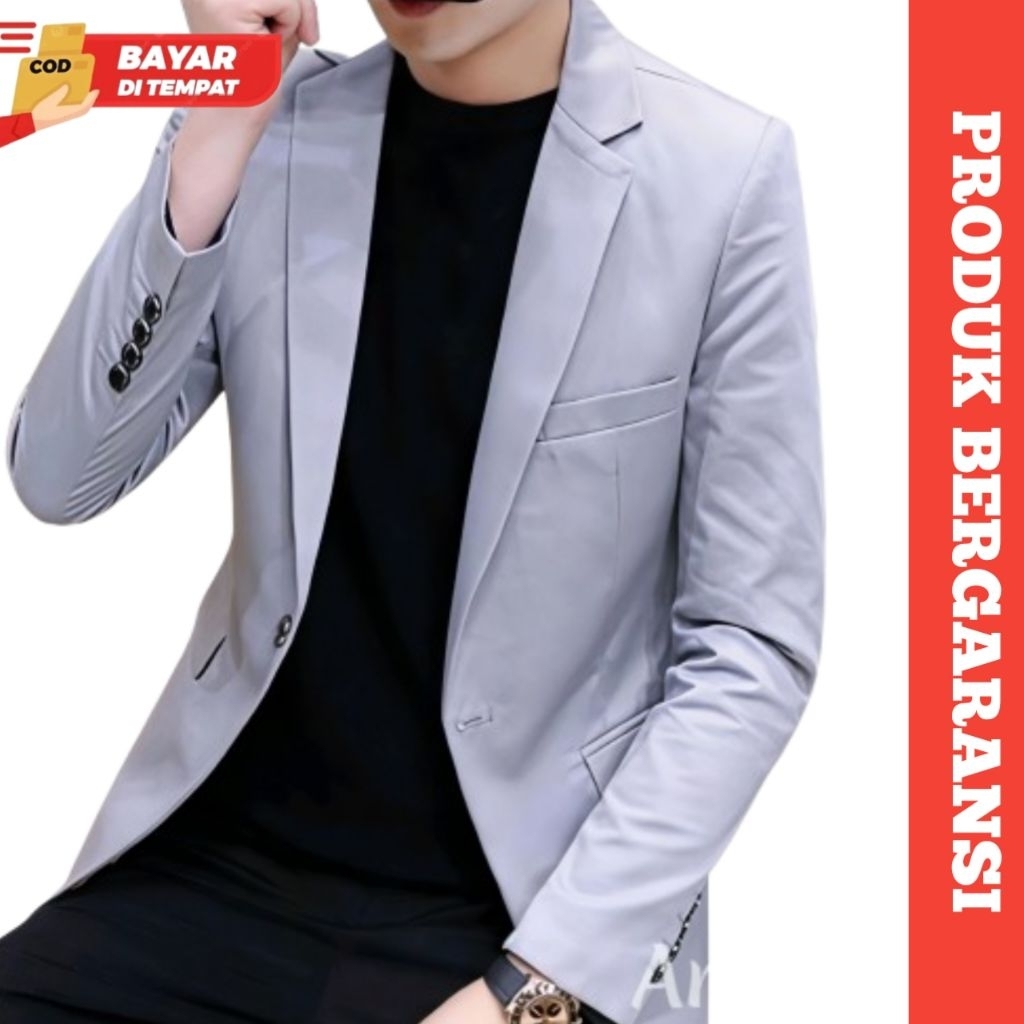 Jas Pria Abu Silver Casual Keren Blazer Formal Slimfit