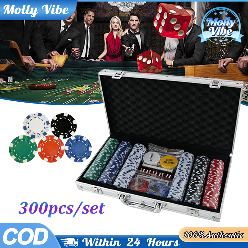 300 Pcs Poker Chip Set Texas Holdem Chip Kasino Polos Tanpa Angka Alumunium Suitcase Lengkap