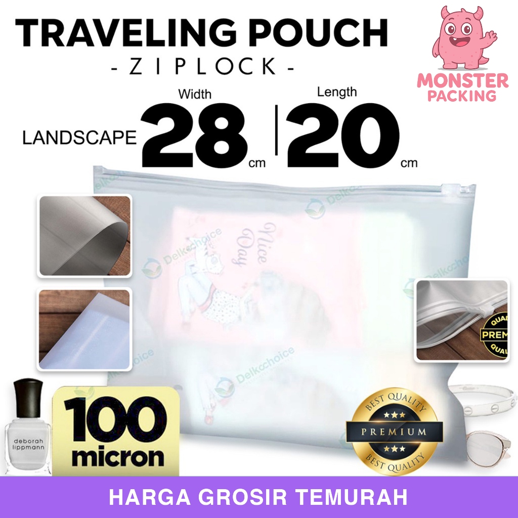 Plastik Travelling Pouch 28cm x 20cm LANDSCAPE MATTE zipper storage Travel organizer bag TEBAL / SAT