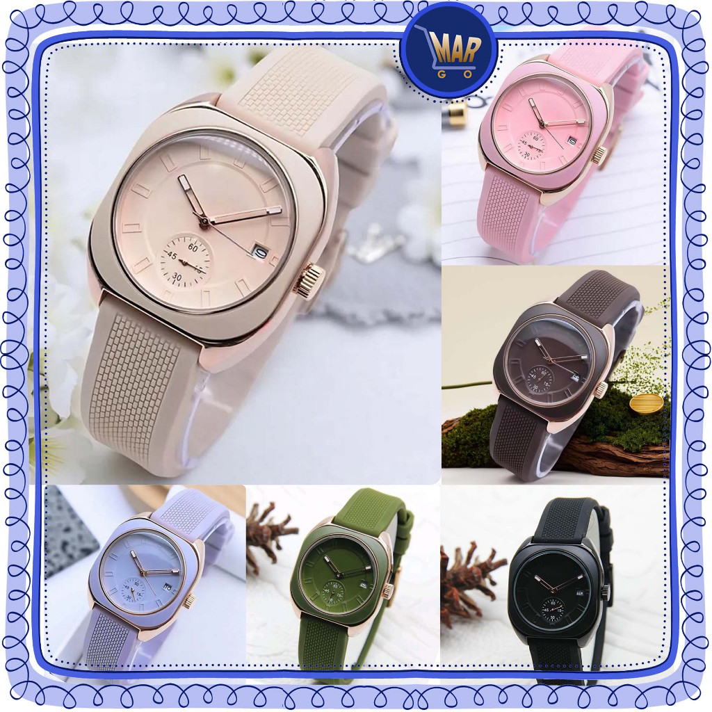 Jam Tangan QUARTZ analog ada tanggal wanita elegan tali rubber karet chrono margostore makasar Fosil