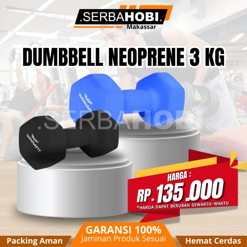 SERBA HOBI -Dumble Barbel 3kg /3 kg Dumble Vinyl Termurah / Dumbell 3 kg Neoprene Besi berkualitas