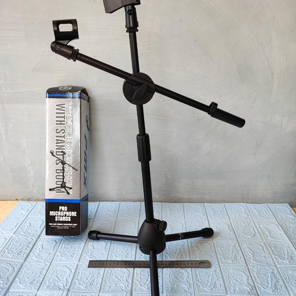 Stand Cagak Mic Pendek PMX BS-19B Double Mic BS 19B BS19B Tripod Stand Microphone Stand Mic Meja Ori