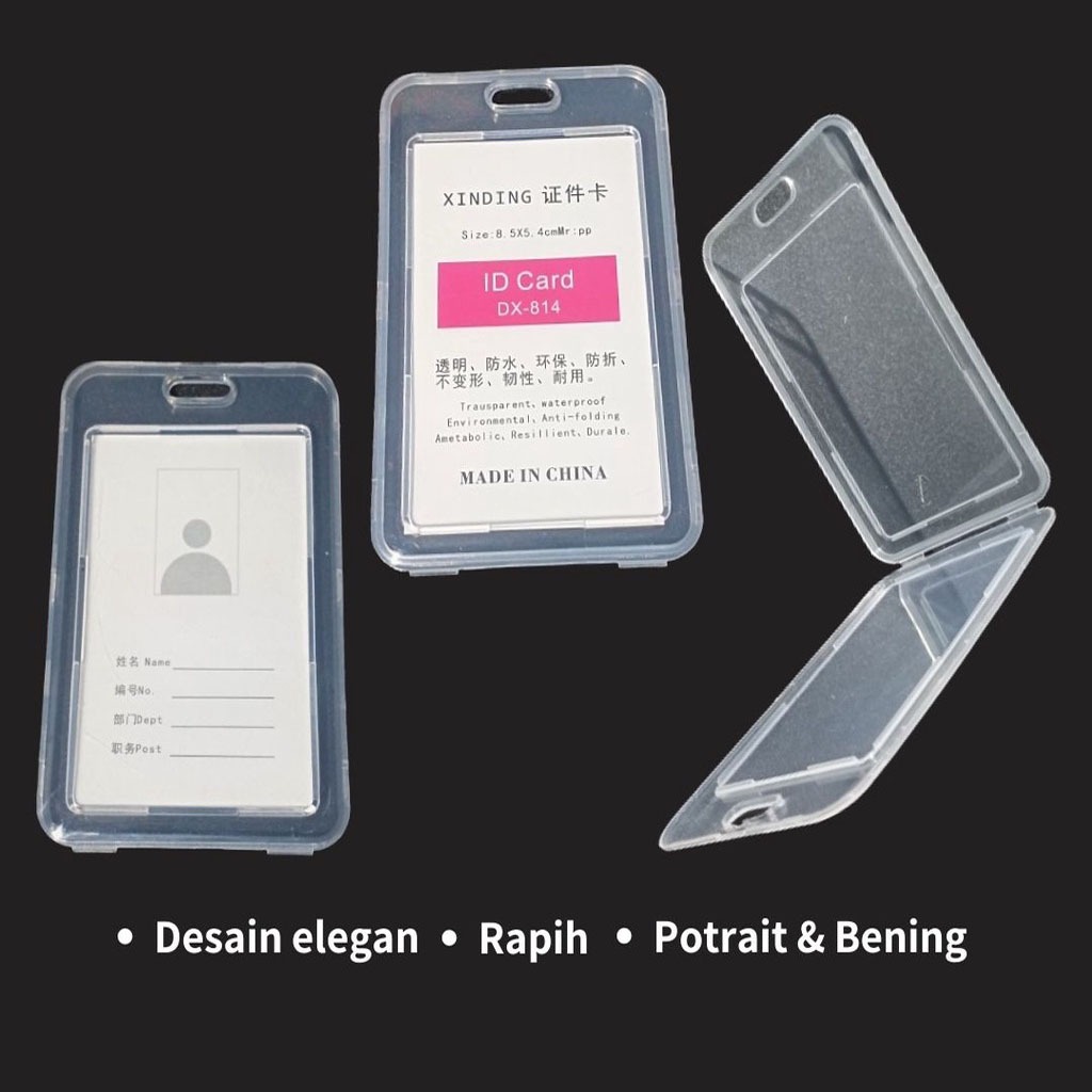 Id card Holder Bening XINDING Tempat Kartu Name Tag Tranparant Cover Id Card Vertical 2 sisi