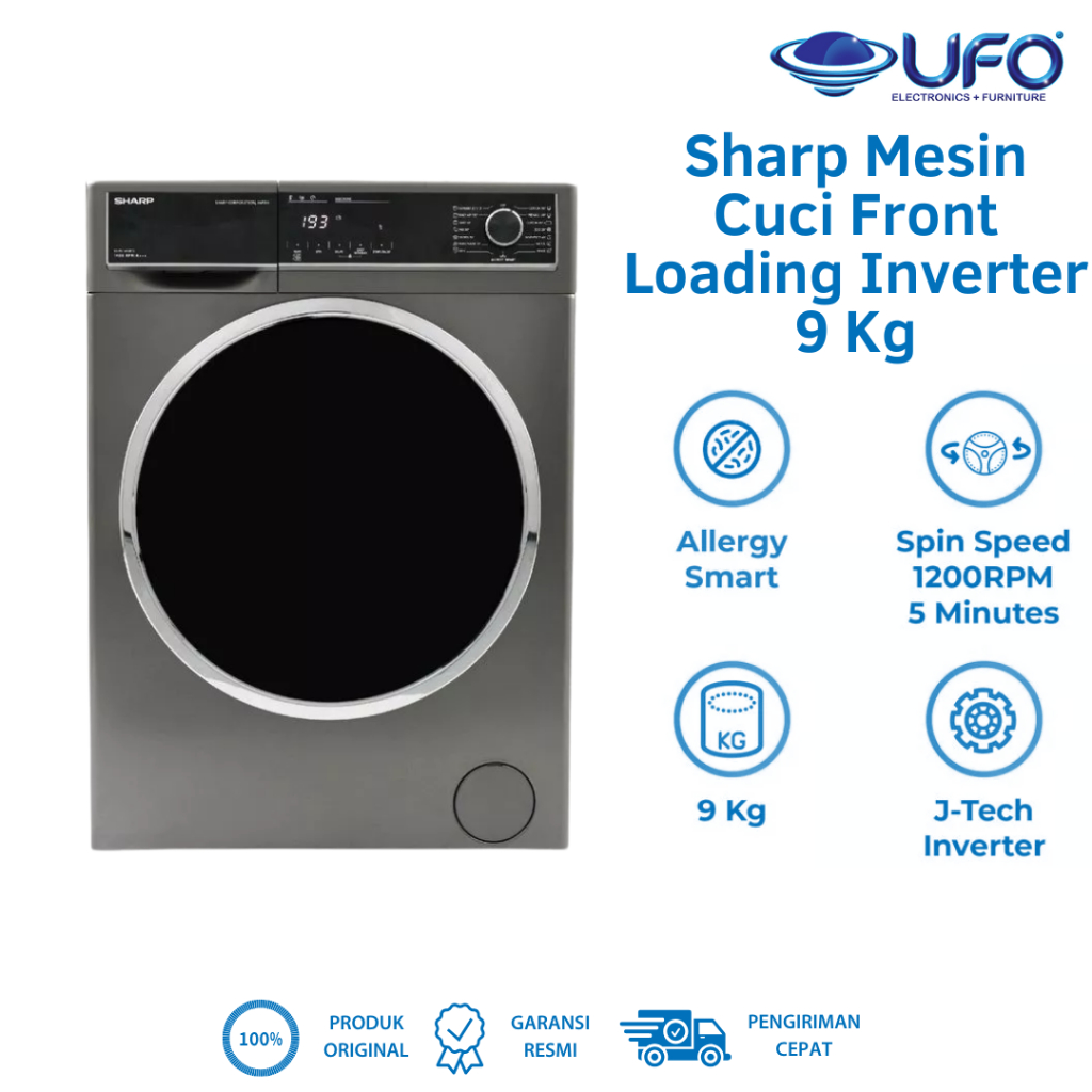 Sharp Mesin Cuci Front Loading 9 Kg ESFL1490BTX