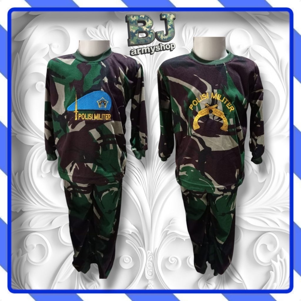 Setelan Baju Kaos Anak Pm Pom Pilisi Militer Loreng Bahan Katun P.E_Kaos Anak Loreng Tentara