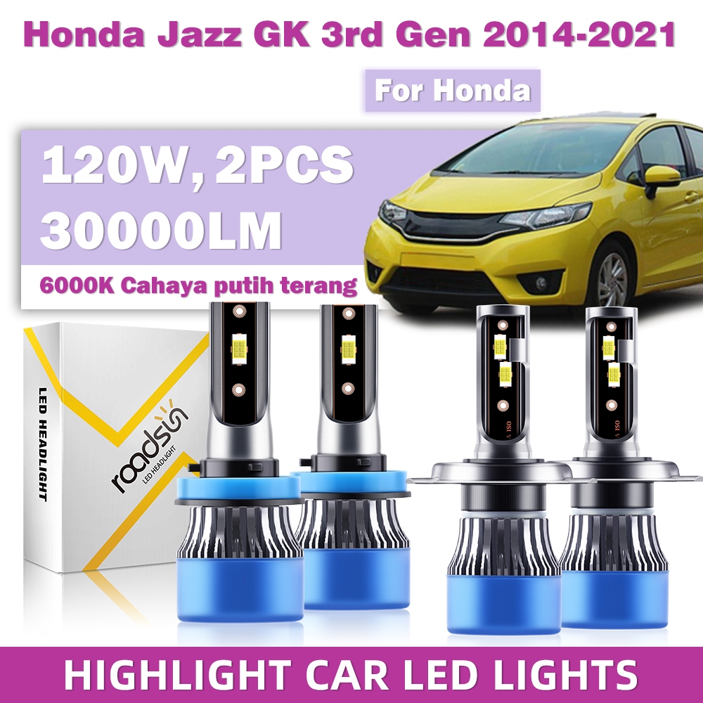 Lampu Depan Mobil LED ROADSUN H4 H8, [Cocok untuk Honda Jazz GK 3rd Gen 2014-2021]