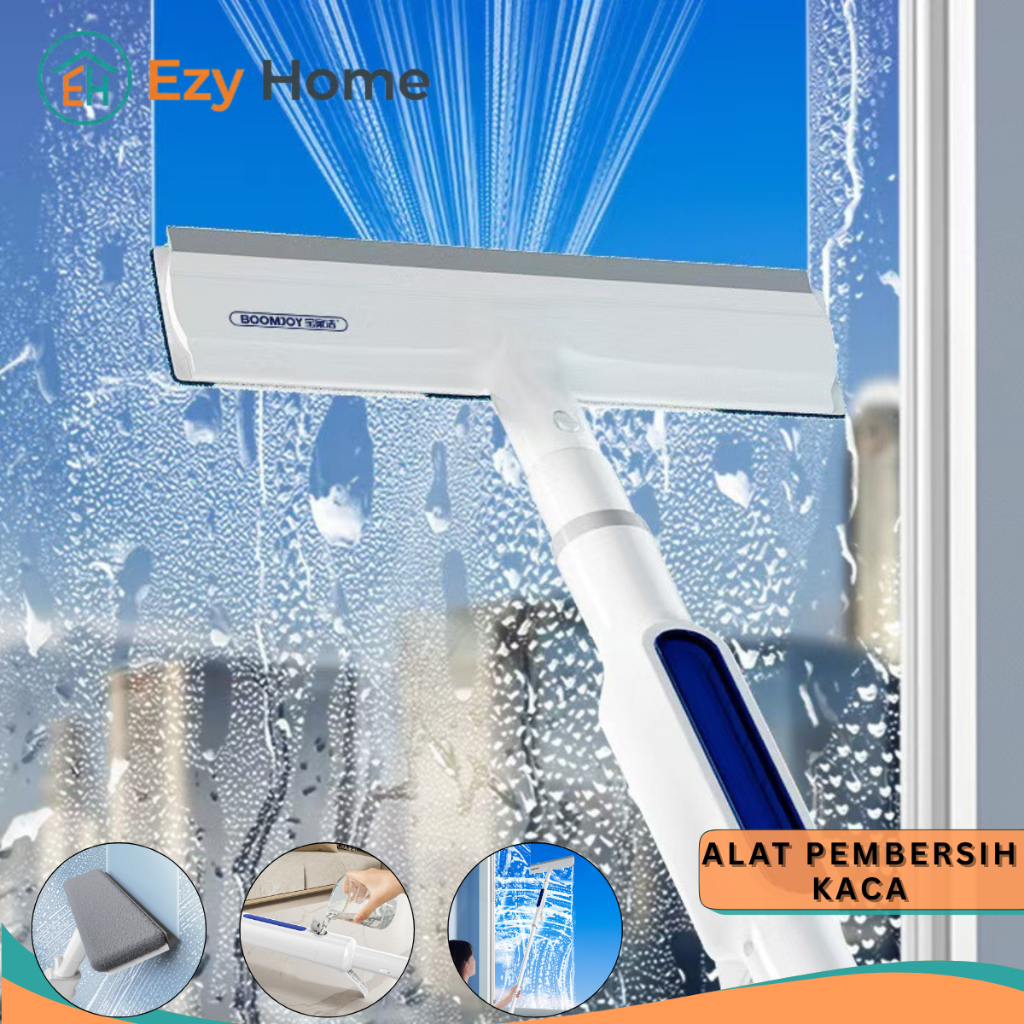 Ezy Home - Squeegee Pembersih Kaca 35cm dengan Semprotan – Tongkat Panjang untuk Jendela & Kamar Man