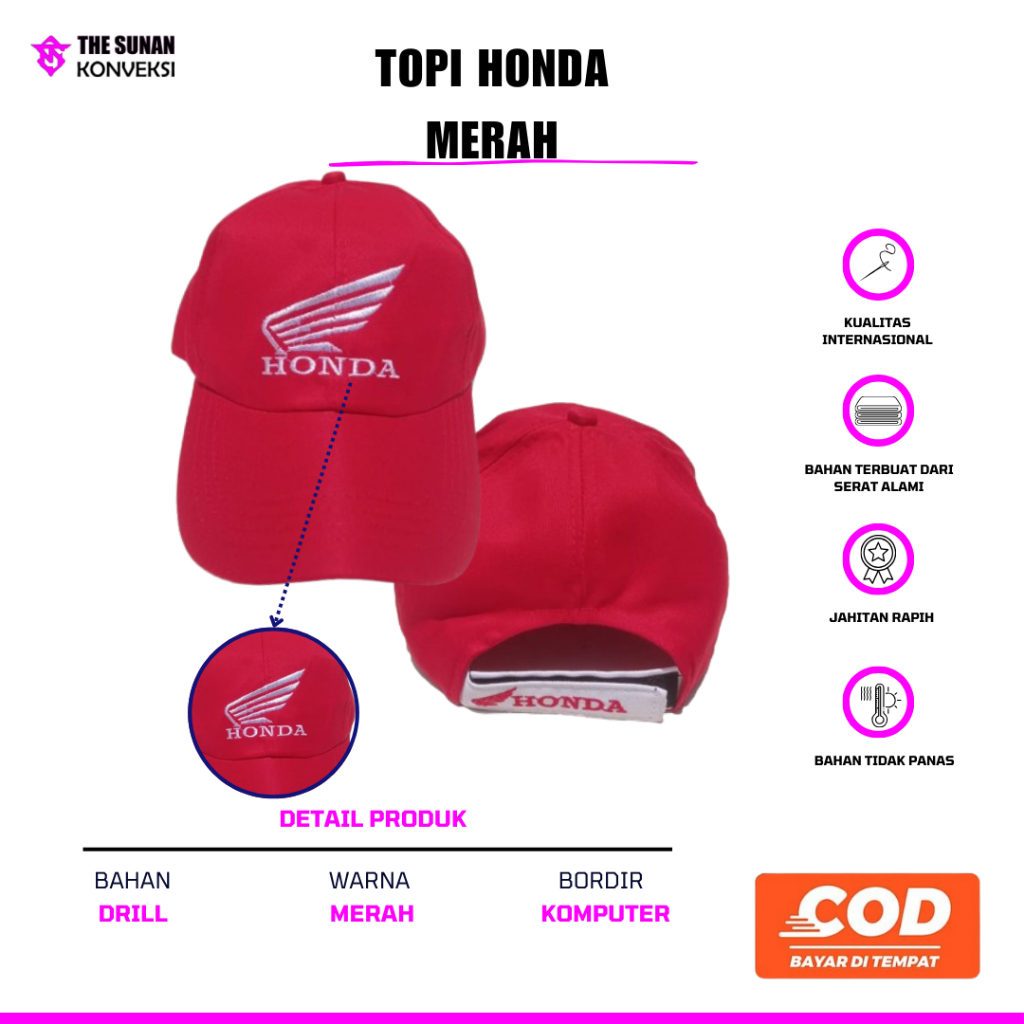 TOPI HONDA MEKANIK MERAH || TOPI MEKANIK MERAH || TOPI HONDA || TOPI AHASS || TOPI HONDA MERAH