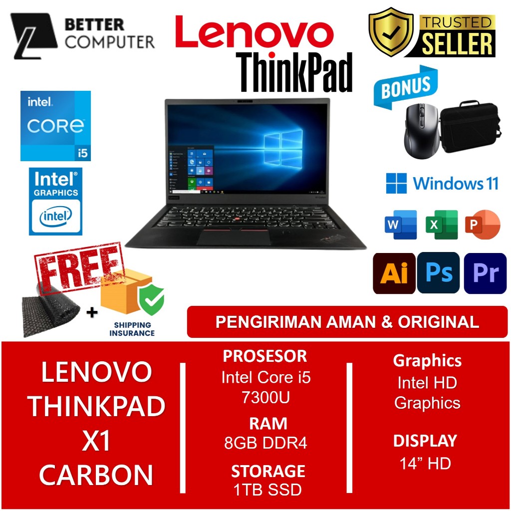 Laptop Lenovo Thinkpad X1 Carbon Intel Core I5 7300U Ram 8GB 1TB 14" Windows 10 Pro