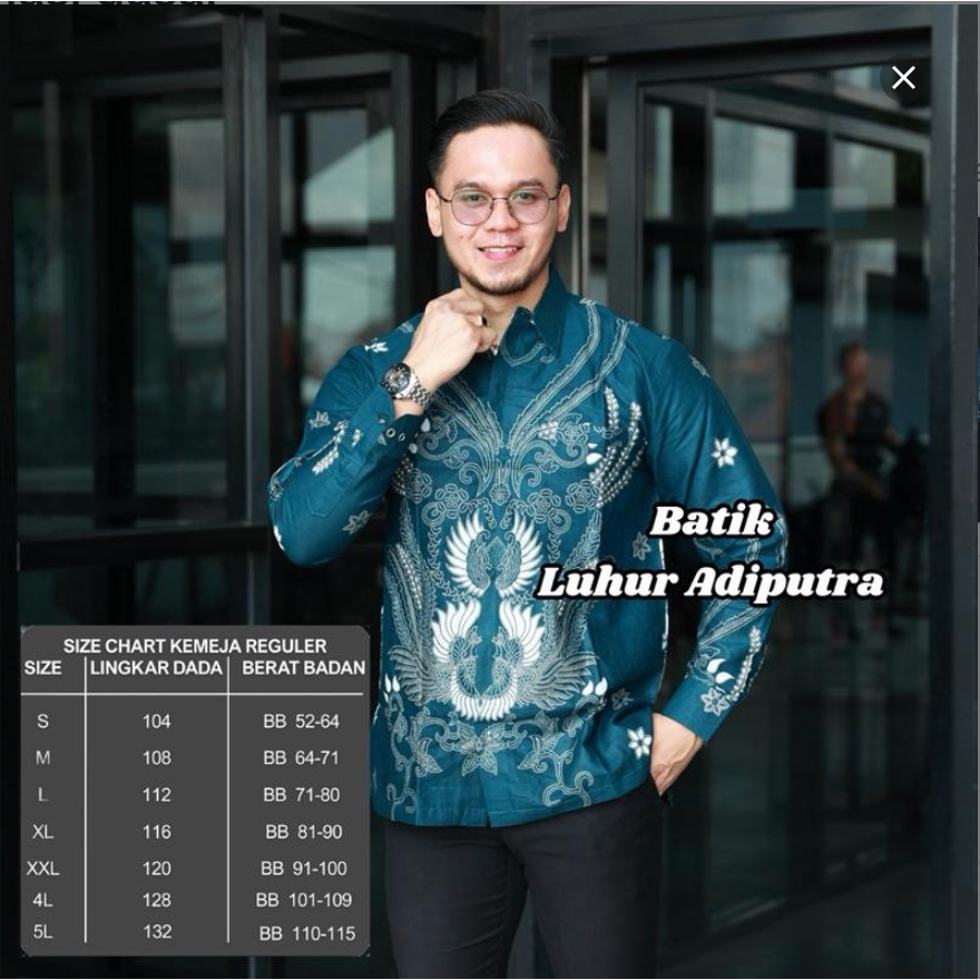 Ismoyo Biru Emerald Kemeja Batik Katun Prima Premium Solo Luhur Adiputra Pria Motif Mewah Panjang