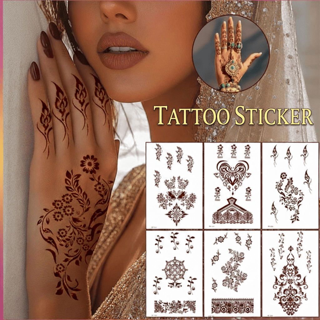 Stiker Tato Tangan Henna Indian Tahan Air Tato Temporer Henna Instant Tato Pengantin Tatto Sticker W