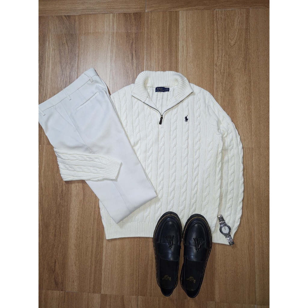 New Cable Knit Quarter Zip Sweater White Ralph Lauren Pria Wanita Cotton Original