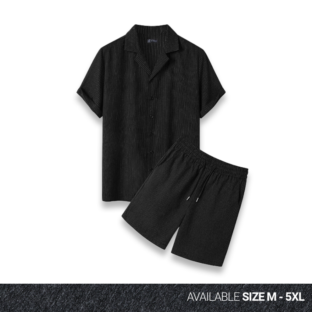 REEVANT - Kemeja Linen Open Collar Set Lengan Pendek Big Size Jumbo M - 5XL| 29-63++