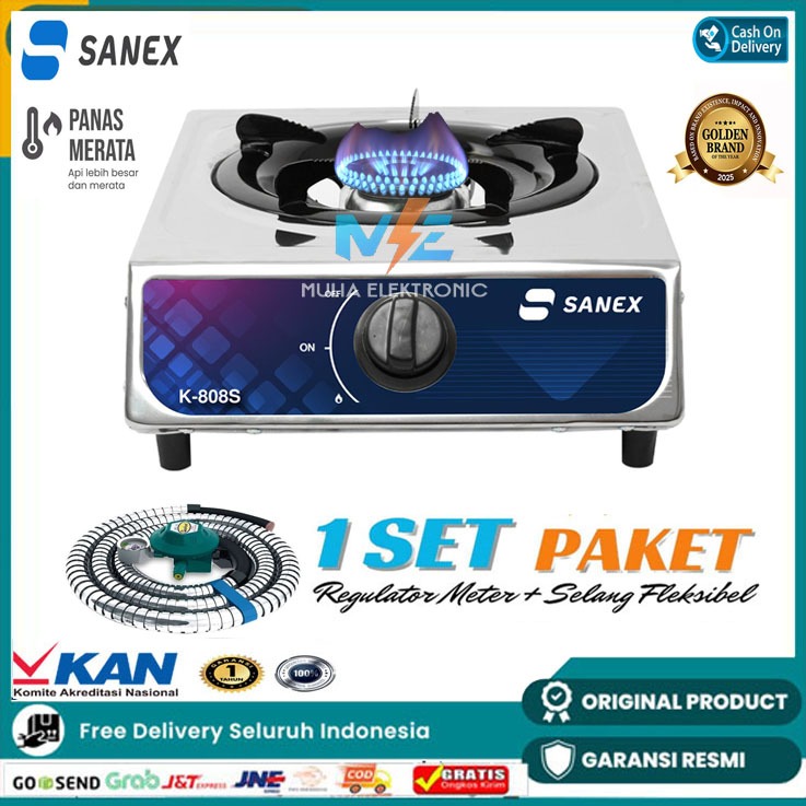 Paket Kompor Gas 1 Tungku Steanlees SANEX / Kompor Gas Satu Tungku FULL SET Lengkap promo TERLARIS