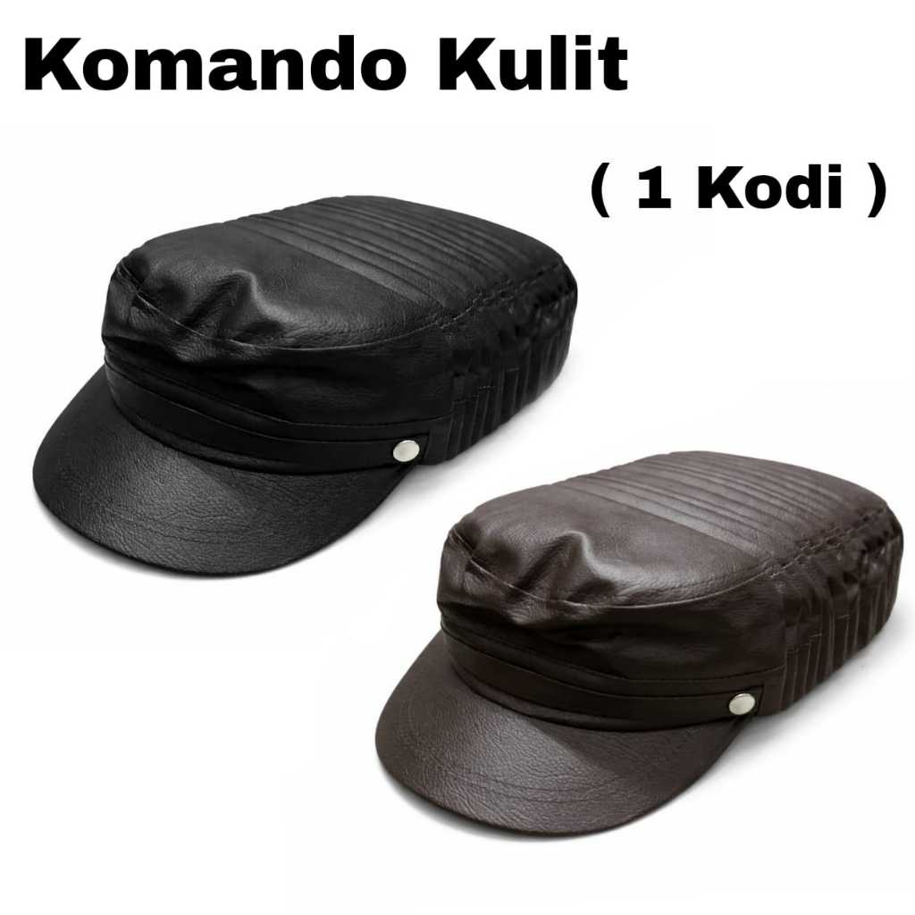 Topi Komando Pria Kulit 1 Kodi Hitam Coklat Topi Kulit Dewasa Terlaris