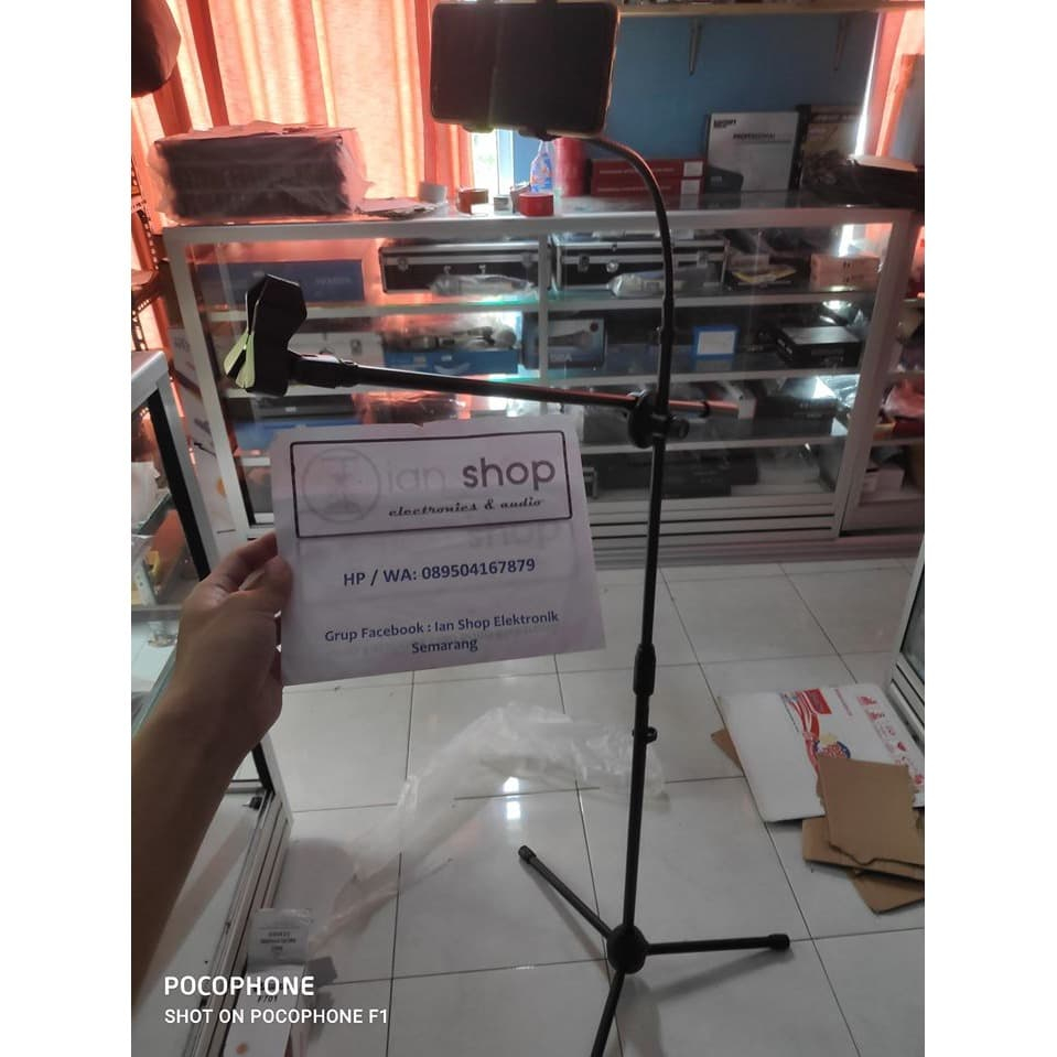Stand Cagak Mic Panjang FirstClass Double 1 Mic dan 1 Holder HP Cagak Handphone Capit HP Stand Micro